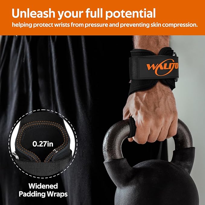 WALITO Weight Lifting Wrist Straps (Pair),Double Layer Leather Grips for Deadlift,Powerlifting and Gym Workouts, Adjustable Neoprene Padded Wrist Wraps - Men/Women, Heavy Duty Support