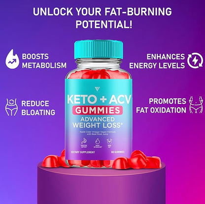 (3 Pack) Keto ACV Gummies Advanced Weight Loss, ACV Keto Gummies for Weight Loss Women Men Keto + 1000MG Apple Cider Vinegar Advanced Fat Burn Dietary Support Gummy Supplement Formula (180 Gummies)