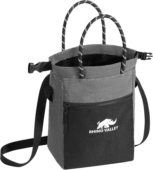 Rhino Valley Chalk Bag for Rock Climbing, No Leak Magnetic Climbing Chalk Bag with Handle, Climbing Chalk Bucket Gear with Adjustable Belt Zipper Pockets for Cross Fit, Weight Lifting