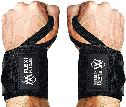 Wrist Wraps for Weightlifting (1 Pair) Heavy-Duty Wrist Straps with Thumb Loops - Adjustable Wrist Support for Powerlifting, Strength Training, Bodybuilding, and Gym Workouts