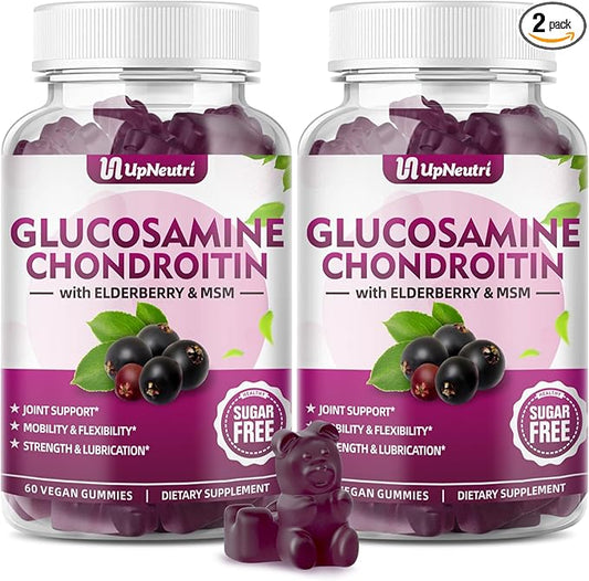 Glucosamine Chondroitin Gummies Sugar Free, Extra Strength 1500mg Glucosamine with Chondroitin MSM & Turmeric, Joint Support Supplement for Men & Women Joint Health (60 Count (Pack of 2))