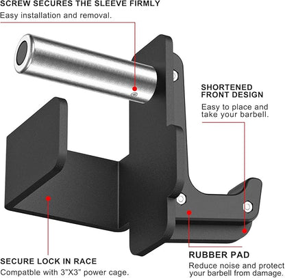 SELEWARE Solid Steel J Hooks for 2" x 2" or 3" x 3" Tube Power Cage with 1" or 5/8" Hole Squat Rack Attachment, J-Hook Barbell Holder for Power Rack, Set of 2