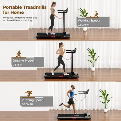 Portable Treadmill with Handle, 3.0HP Walking Pad Treadmill, Electric Compact Treadmills,Treadmills for Home Small Space with 12 Preset Programs, Walking Pad with Handle,300 LBS Capacity