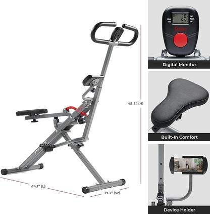 Sunny Health & Fitness Row-N-Ride PRO, Full Body Combo Squat Machine w/Optional Resistance Band, Easy Setup Ab Workout Exercise Equipment for Home, Whole Body Cardio, Optional SunnyFit App Connection
