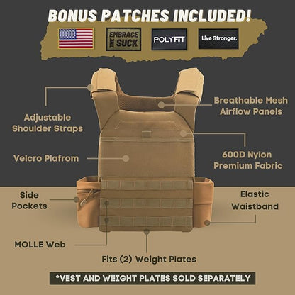 POLYFIT (Fortify) Weighted Vest for Strength and Endurance Training, Rucking, Fitness Workouts, Running, WODs