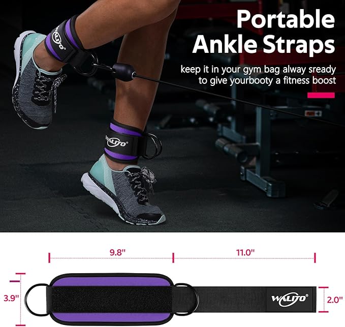 WALITO Gym Ankle Straps for Working Out - Glute Ankle Cuff Kickback Strap, Gym Cable Machine Accessories for Women Glute Leg Extensions, Hip Abductors & Lower Body Exercises Equipment