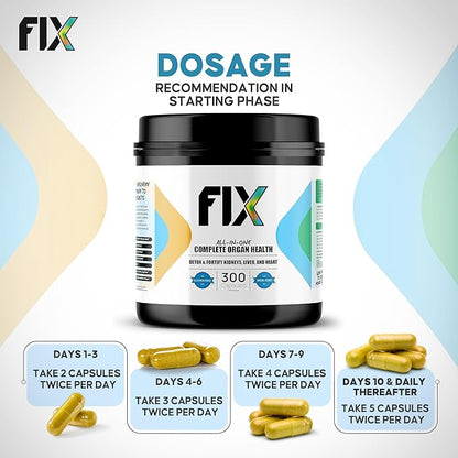 Fix The 16-in-1 Complete Health Supplement - Organ Support for Liver, Heart, and Kidney - Non-GMO, Vegan Formula for Holistic Well-Being - 30 Servings Per Container