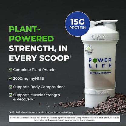 POWERLIFE Tony Horton High Impact Plant Protein Powder with 3000 MG of HMB, Plant-Based, No Sugar Added, Vegan, Keto Friendly, Non-GMO (Chocolate - New Formula)