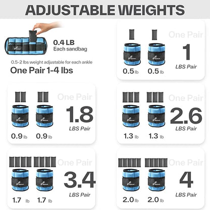 Sportneer Adjustable Ankle Wrist Weights for Men Women Kids 2 lbs 1 Pair 4 lbs