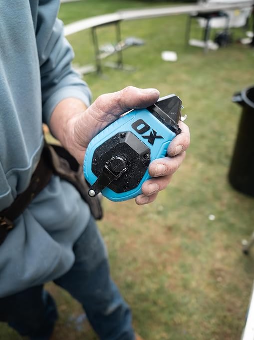 OX Pro 100ft Contractor Chalk Line with Blue Chalk Powder 4oz - Quick-Wind Cotton Nylon Basic Bold Line Marking Tool in Pointed Tip ABS Plastic - 3:1 Gear Ratio Chalk Reel Tool OX-T630601