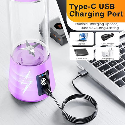 Portable Personal Size Mini Blender - 2025 Upgraded Cordless Blender for Smoothies & Shakes, Type-C Rechargeable, 380Ml Traveling BAP Free Juicer Cup for Sports/Travel/Home, 20000Rpm/Min Speed