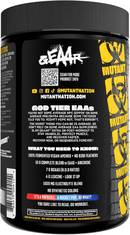 Mutant GEAAR - 9.4g of EAA Powder + Arginine, 7g BCAAs, 4g Leucine, Electrolytes, Coconut Water, No Artificial Colors or Flavors, Delicious Taste - 30 Servings - Rocket Pop - 400g