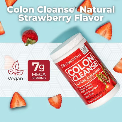 Health Plus Colon Cleanse Digestive Support | Natural Sweetener without Artificial Flavors | Daily Fiber for Toxin Elimination To Reduce Bloating | Strawberry Flavor | 9 Ounces, 36 Servings