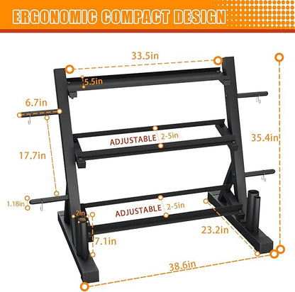 PROOFGOLD 1200LBS Dumbbell Rack- Adjustable 3 Tier Weight Rack for Home Gym Suitable for Storage of Dumbbell, Weight Plates,Kettlebell Barbell Plate, Barbell Bar(Rack Only)