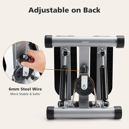 Sweetcrispy Mini Stair Steppers with Resistance Bands for Exercise at Home, Portable Exercise Twist Stepper Machine for Full Body Workout, 265LBS Capacity