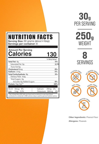 BulkSupplements.com Peanut Flour Protein Powder - Deffated Peanut Flour, Peanut Protein Powder - Peanut Protein Flour, Gluten Free, 30g per Serving, 250g (8.8 oz) (Pack of 1)
