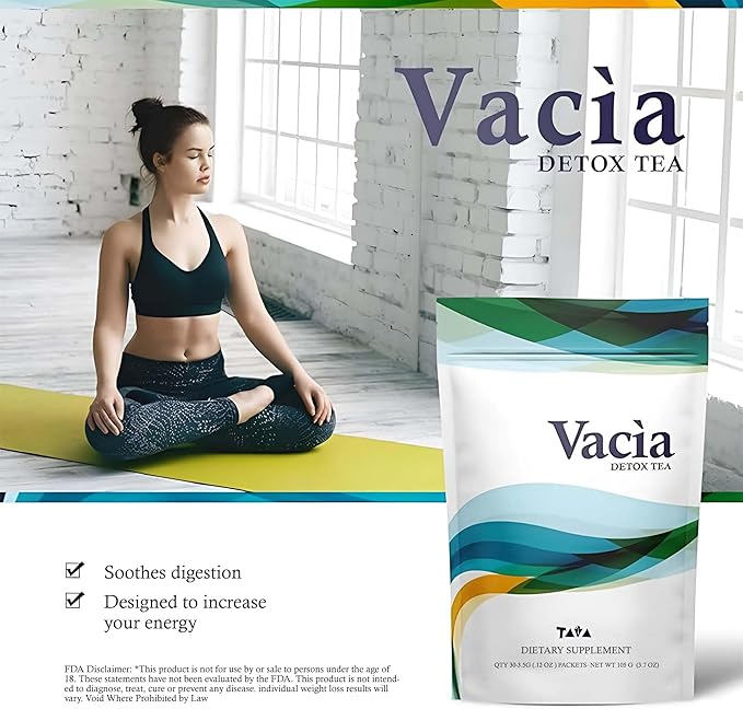 TAVA Vacia Detox Tea Supplement, Boosts Energy, Supports Joint Mobility and Immune System, Contains 30 Packets (3.5g per pack)