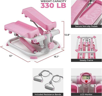 Sunny Health & Fitness Mini Stepper for Exercise at Home, Stair Step Workout Machine with Resistance Band, Fullbody Cardio, Upgraded Over 300lb Weight Capacity, Optional Free SunnyFit App Connection