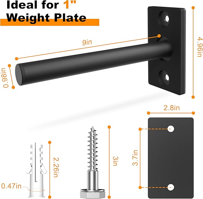 Weight Plate Rack, Wall Mount Weight Plate Holder for 1" Plates, 5 Pack Weight Storage Racks Home Gym Organizer