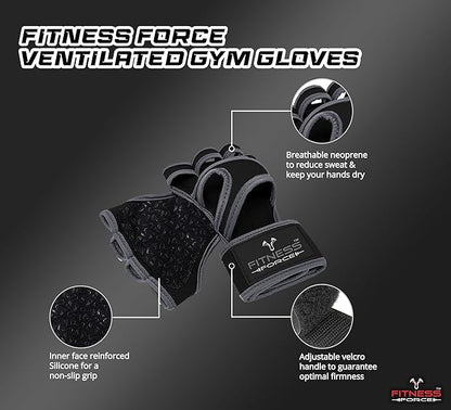 FITNESS FORCE Ventilated Gym Gloves for Men with Built-in Wrist Support for Workouts Weightlifting Gloves Workout Gloves for Women Exercise Fitness Gloves Perfect for Powerlifting, Cross Training