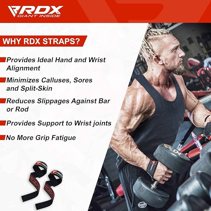 RDX Weight Lifting Straps Deadlifting Powerlifting, 5MM Neoprene Wrist Support, Anti Slip 60CM Hand Bar Grip, Heavy Duty Bodybuilding Weightlifting Workout, Soft Cotton, Strength Training Gym Fitness