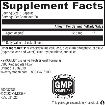 XYMOGEN MitoPrime - Fermentation-Based L Ergothioneine - Antioxidant Supplement to Support Brain Health + Already-Healthy Glutathione Levels in The Body (30 Capsules)