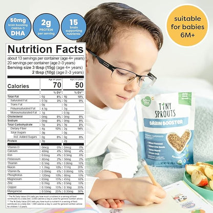 Superseed Organic Milled Chia, Flaxseed and Hemp Heart Brain Booster with Vegan Omega-3 DHA S Prebiotic Fiber Protein Gluten Free Seeds for 6M+ Babies Toddlers & Kids (7oz x 2 Pack)