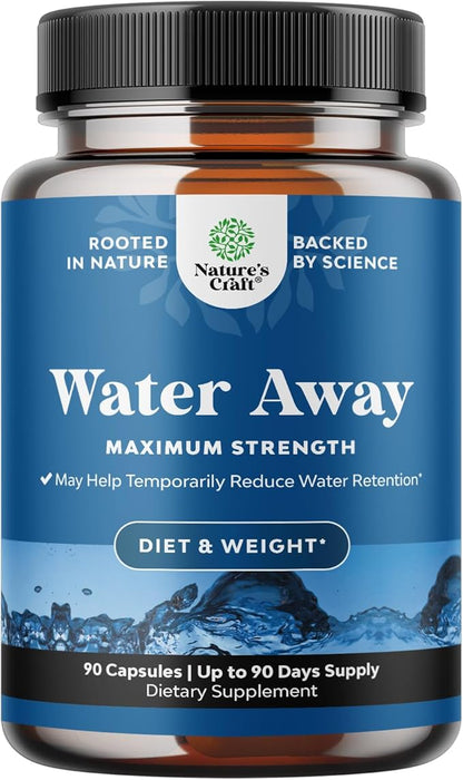 Water Away Pills Maximum Strength - Herbal Diuretic Pills for Water Retention for Fast Acting Bloating Relief for Women and Men - Easy To Take Water Retention Pills for Women and Men - 90 Servings