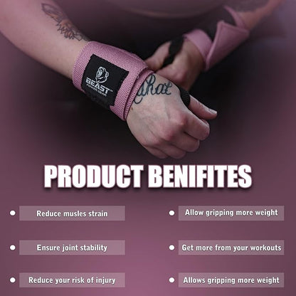 Improved Lifting Support & Stability - Gym Wrist Wraps for Weightlifting 14" Premium Quality Hand Wraps with Thumb Loop - Weight Lifting Wrist Wraps for Pain & Support