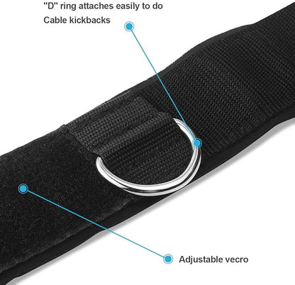 Ankle Straps Neoprene Padded Fitness Wrist Cuffs with D Ring High Strength Exercises Gym Pulley Strap for Cable Machines (Black 2 Pack)