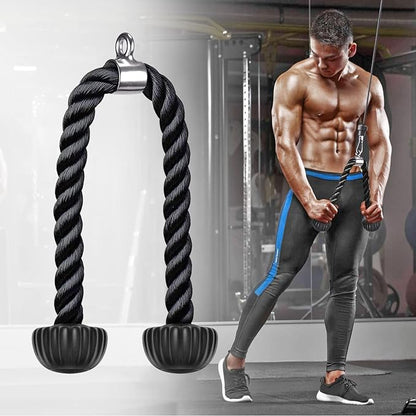 SELEWARE Tricep Rope W/Rubber Ends Cable Machine Attachments for Gym, 28”/36” Universal Triceps Pull Down Rope for Pulley System Home Gym Workout Fitness
