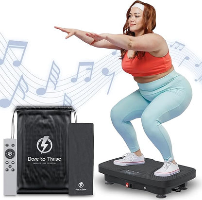 DareToThrive Portable Vibration Plate Exercise Machine - Full Body Vibration Plate Lymphatic Drainage with Resistant Cables - Shake Plate Platform, 240kg Cap Standing Vibration Plates for Weight Loss