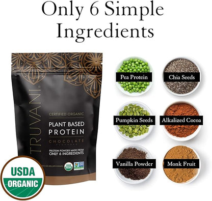 Truvani Vegan Pea Protein Powder | Chocolate | 20g Organic Plant Based Protein | 20 Servings | Keto | Gluten & Dairy Free | Low Carb | No Added Sugar