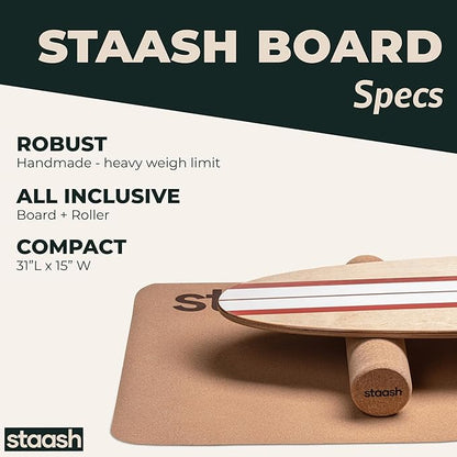 STAASH® Balance Board – Starter (Board + Roller) or Full Kit (w/Mat, Ball & Disc) – Core Balance Trainer for Fitness, Rehab, Surf – Free Coaching Videos