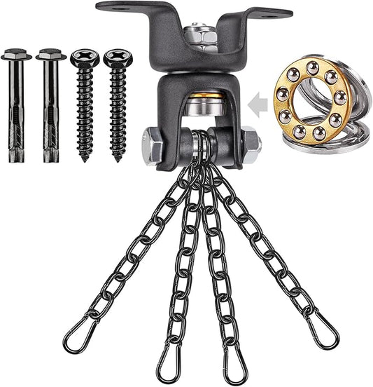 BeneLabel Heavy Duty Boxing Punching Bag Hanger with Chain, 800 LB Capacity, 360° Rotation Wood Beam Holder with 4 Chains and 4 Carabiners, 2 Wood Screws for Wooden Sets