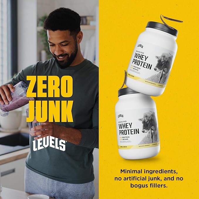 Levels Grass Fed Whey Protein Powder, No Artificials, 24G of Protein, Vanilla Bean, 2LB