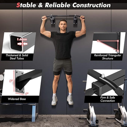 Goplus Wall Mounted Pull Up Bar 3 Grip 440 LBS