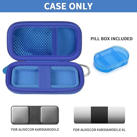 PAIYULE Heart Rate Monitor Case for AliveCor for KardiaMobile 1L 6L Personal EKG Monitor Storage Holder Fits for Cardiac Mobile Portable Heart Rate Monitor Bag Organizer (Pill Box Included) Dark Blue