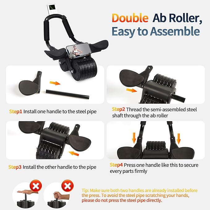 Ab Roller Wheel，with Timer Automatic Rebound Abdominal Wheel，Elbow Support Abs Roller Wheel Core Exercise Equipment