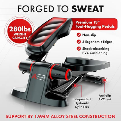 Stair Stepper with Resistance Bands - Twist Stepper Machine with LCD Display, Anti Slip Pedals - Hip Butt Leg Workout Equipment for Women & Men, Cardio Steppers for Exercise at Home, Office