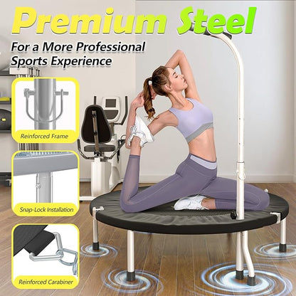 SkyBound Boogie Bounce Elite Foldable Mini Trampoline Fitness Rebounder with Adjustable T-Bar Handle - Exercise Trampoline for Adult - Fitness Trampoline for Workout Trainer