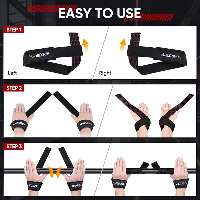 APEXUP Weight Lifting Straps for Weightlifting, Lifting Wrist Straps Gym, Deadlift Straps, Anti Slip Silicone and Neoprene Padded Weightlifting Straps Men Women Powerlifting, Strength Training