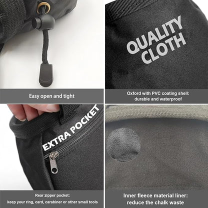 FX Chalk Bag for Climbing Gymnastics Weightlifter Chalk Bag with Back Zip Pocket and Adjustable Belt