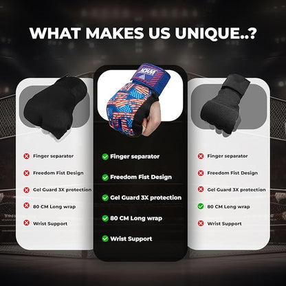 WYOX Gel Boxing Hand Wraps Inner Gloves for Men & Women, 80cm Quick Wrist Straps, Padded Knuckle Protection for Muay Thai Kickboxing, Hand Wraps for Boxing & Martial Arts