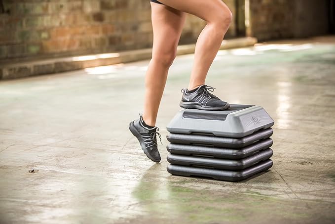 The Step Adjustable High Step Aerobic Platform 4 Risers,
