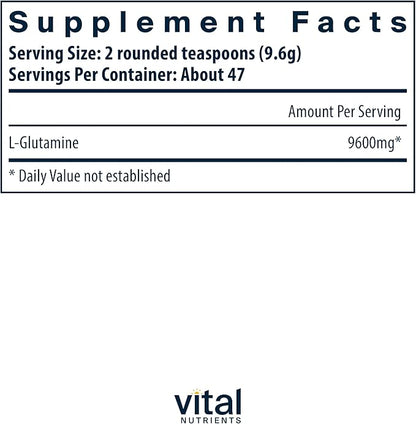 Vital Nutrients Glutamine Powder | 450g L-Glutamine | Healthy Gastrointestinal Tract Function | Gluten, Dairy, Soy Free | Non-GMO | 450g/16 oz L-Glutamine Powder