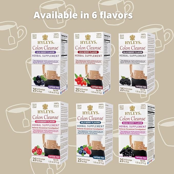 Hyleys Colon Cleanse Tea Cranberry Flavor - 25 Tea Bags (1 Pack)