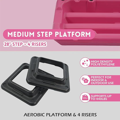Step Aerobic Platform, Exercise Step with 5 levels Adjustable Height, 4 Stackable Risers, Fitness Training Workout Stepper for Home Gym, Cardio Strength, Multiple Options