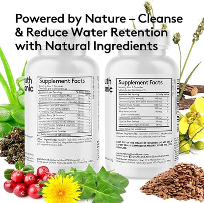 Youth & Tonic Jumpstart Cleanse – Water Weight Away Pills & 15 Day Colon Detox & Gut Cleanser for Bloating, Energy, and Metabolism Support – Aids in Shedding Excess Fluids for a Lighter Body – 90 Caps
