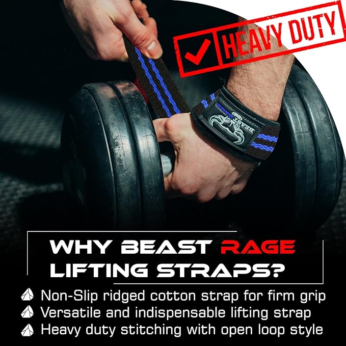 BEAST RAGE Lifting Straps for Weightlifting, Weight Lifting Straps Gym Power Workouts Lifting Wrist Straps Padded Cotton Men Women Support Lifters Deadlift Straps Hard Pull Exercise Straps